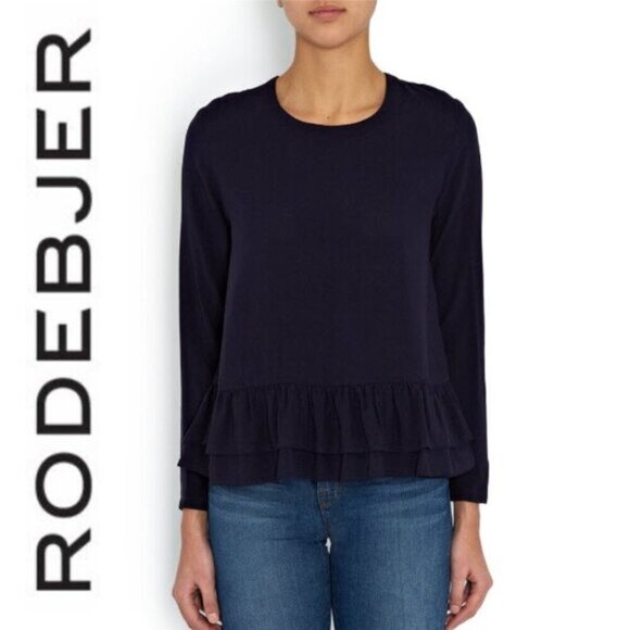 Rodebjer Lindy Blue Pablum Frill Long Sleeve Ruffle Tunic - Picture 1 of 15